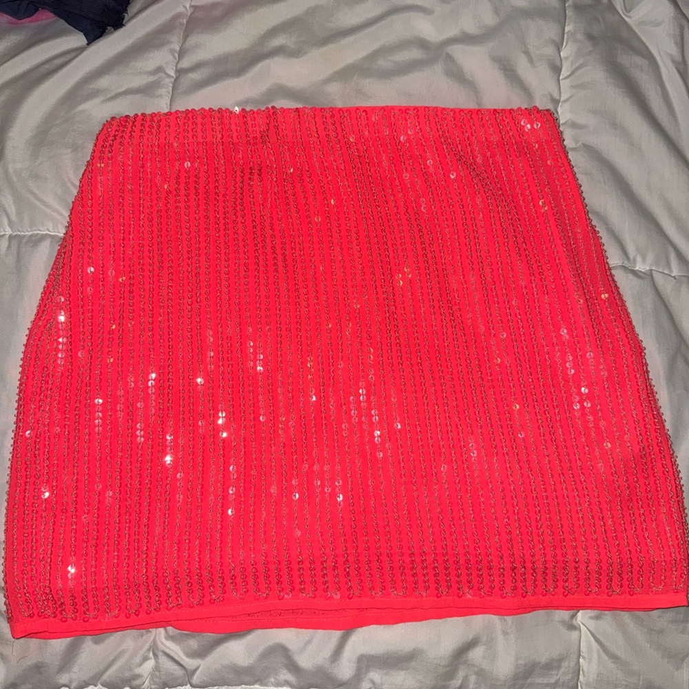Endless Rose Vibrant Coral Sequin Mini Skirt